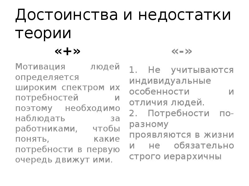 Теория минусов. Преимущества и недостатки процессуальных теорий мотивации. Содержательные теории мотивации достоинства и недостатки. Недостатки теорий мотивации. Теории мотивации преимущества и недостатки.