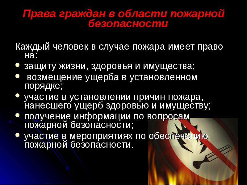 Права и обязанности граждан в области пожарной безопасности обж 8 класс презентация