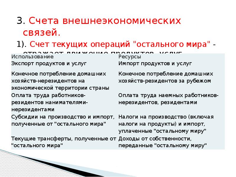 Текущих счетов. Счета внешнеэкономических связей (остального мира) характеристика. Счет остального мира. Счет текущих операций «остального мира» СНС. Последовательность построения счетов сектора остальной мир.