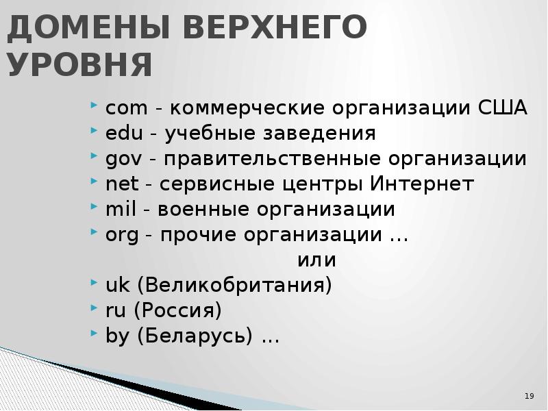 Презентация домены верхнего уровня