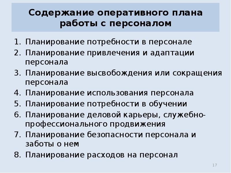 Содержание оперативного плана работы с персоналом
Планирование потребности в персонале
Планирование Содержание оперативного плана работы с персоналом
Планирование потребности в персонале
Планирование