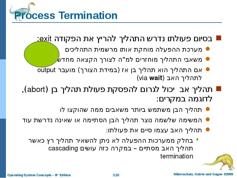 Process Termination בסיום פעולתו נדרש התהליך להריץ את הפקודה exit: מערכת