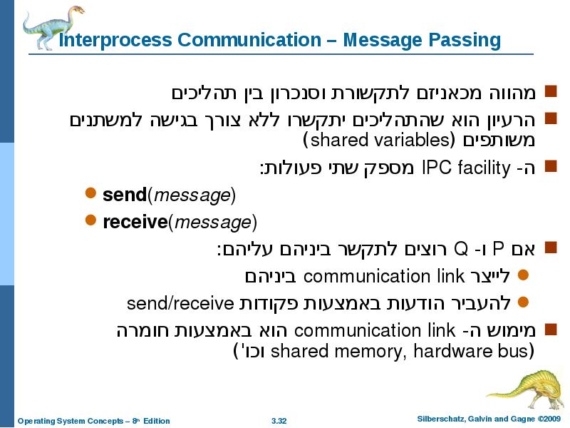 Interprocess Communication – Message Passing מהווה מכאניזם לתקשורת וסנכרון בין תהליכים