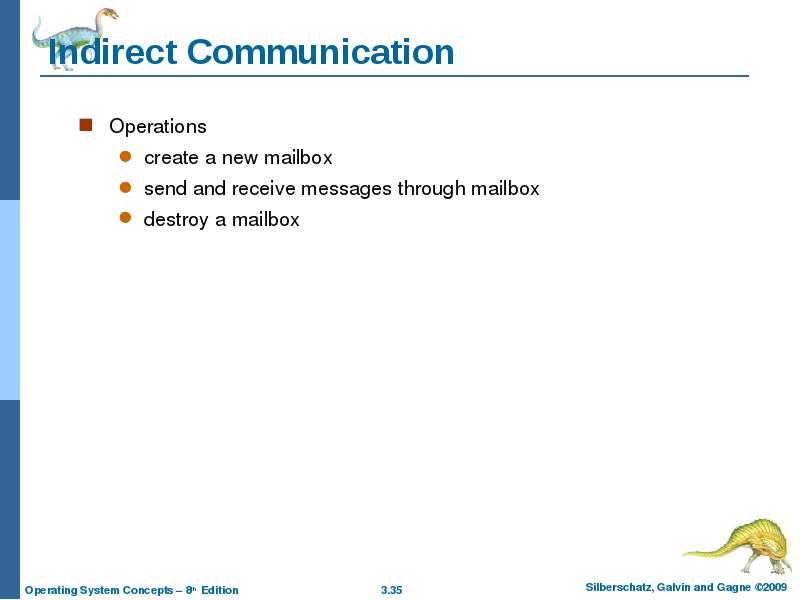 Indirect Communication Operations create a new mailbox send and receive messages