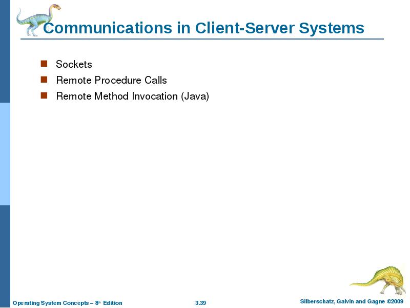 Communications in Client-Server Systems Sockets Remote Procedure Calls Remote Method Invocation