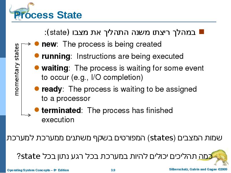 Process State במהלך ריצתו משנה התהליך את מצבו (state): new: The