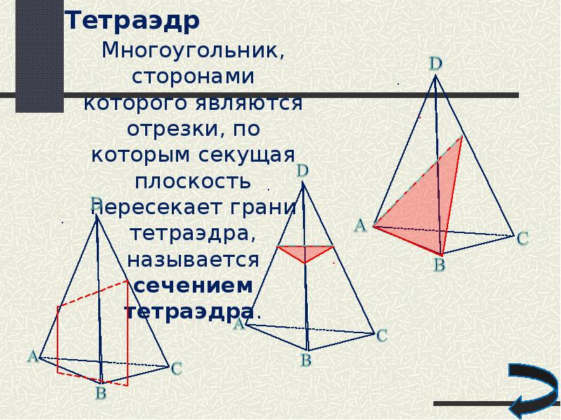 Постройте сечение тетраэдра dabc плоскостью проходящей