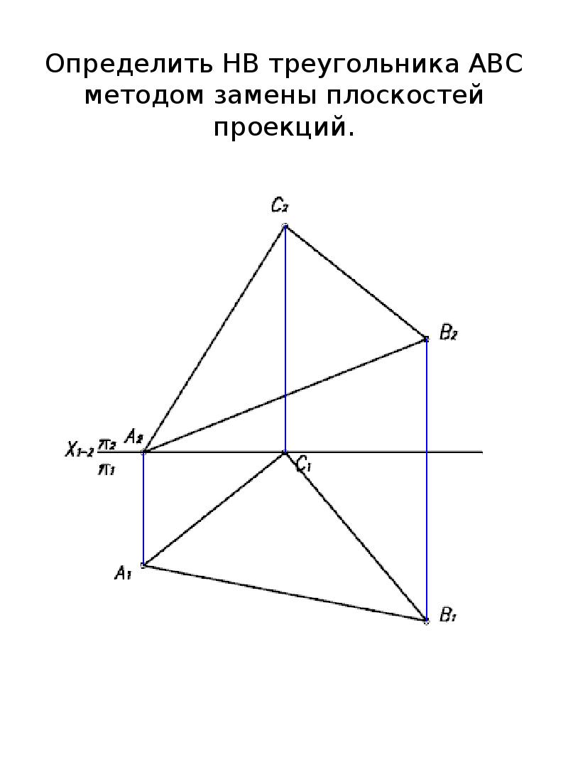 Определить НВ треугольника ABС методом замены плоскостей проекций.