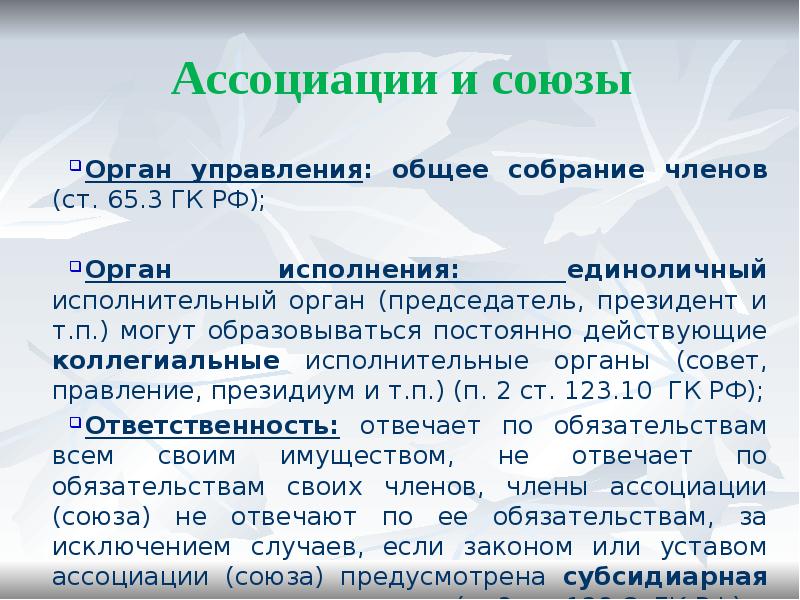 Ассоциации и союзы презентация