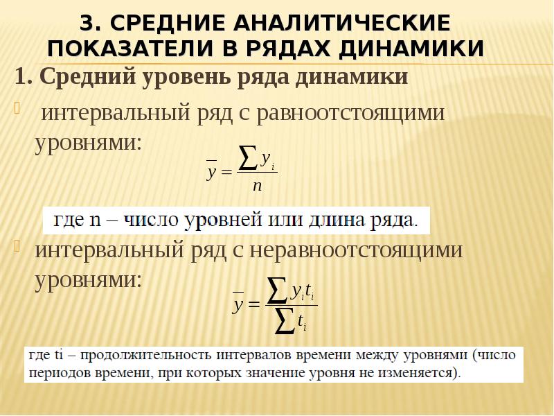 Средние показатели динамики