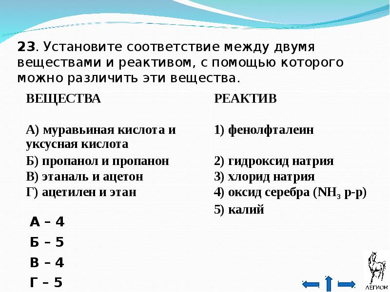 Установите соответствие между веществом и реагентами