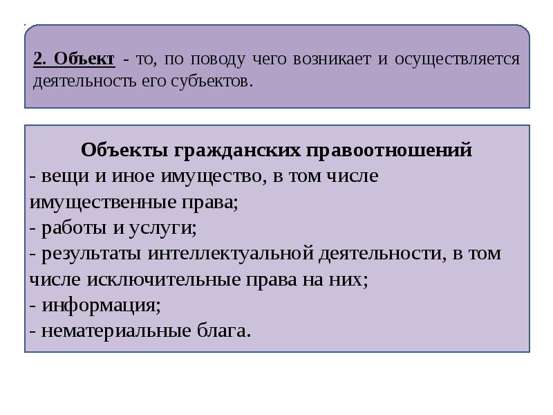 Объекты гражданского права план