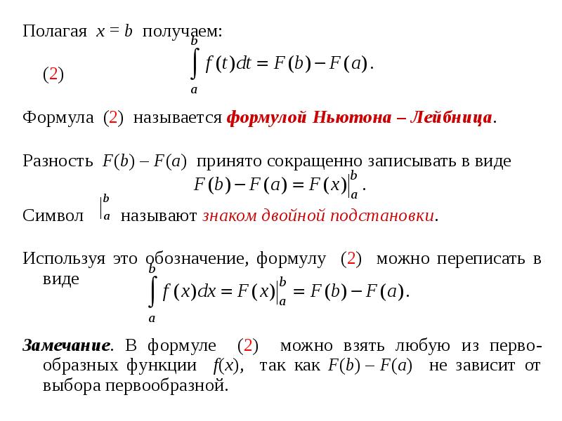 Презентация формула ньютона лейбница 11 класс