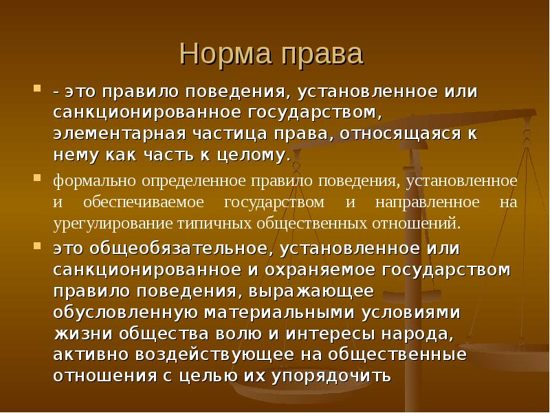 Элементарная частичка права образец поведения в определенной ситуации