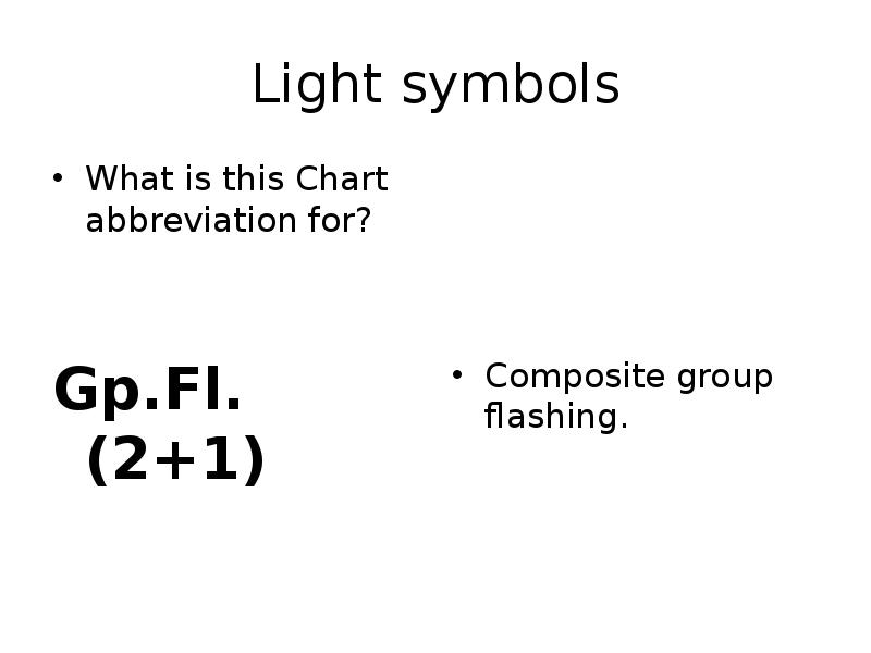 Light symbols What is this Chart abbreviation for?   Gp.Fl.(2+1)