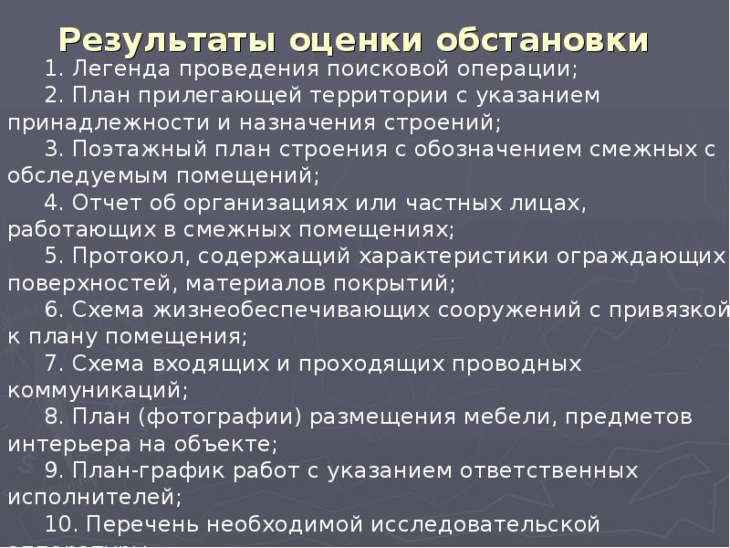 Оценка обстановки на территории