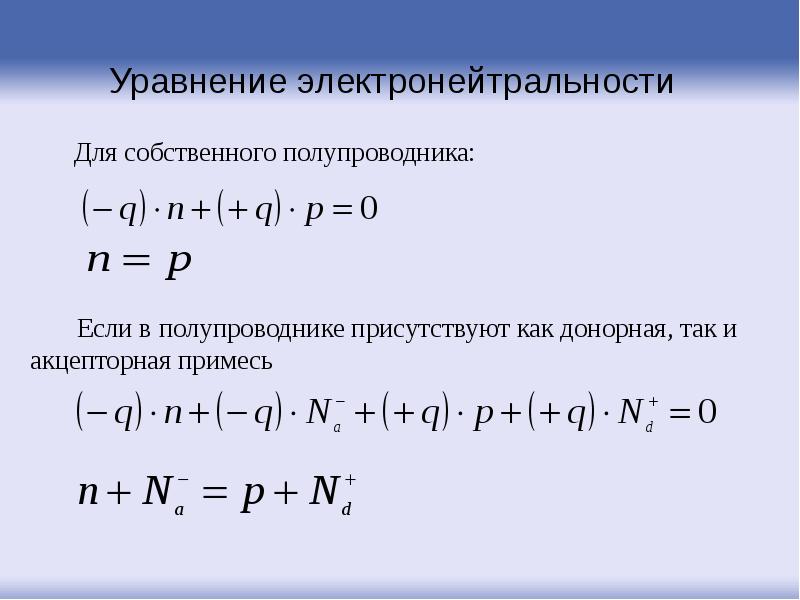 Уравнение электронейтральности Уравнение электронейтральности