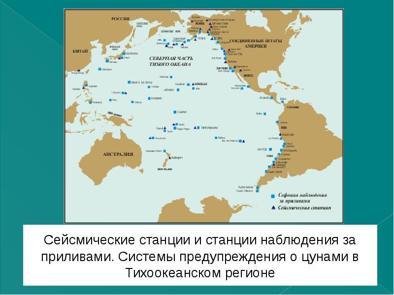 Сейсмические станции и станции наблюдения за приливами. Системы предупреждения о цунами