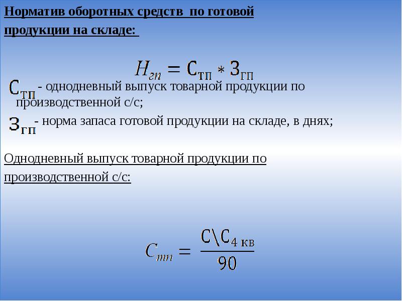 Среднегодовой норматив оборотных средств