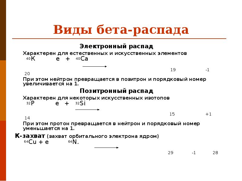 Бетта распад. Типы бета распада. Электронный бета распад. Три типа бета распада.