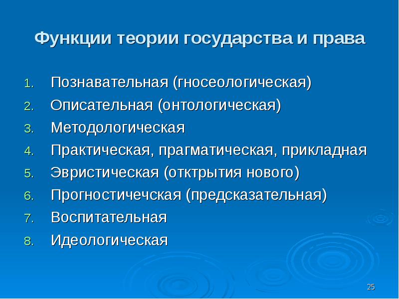 Функции учения. Функции теории гос и права. Функции ТГП.