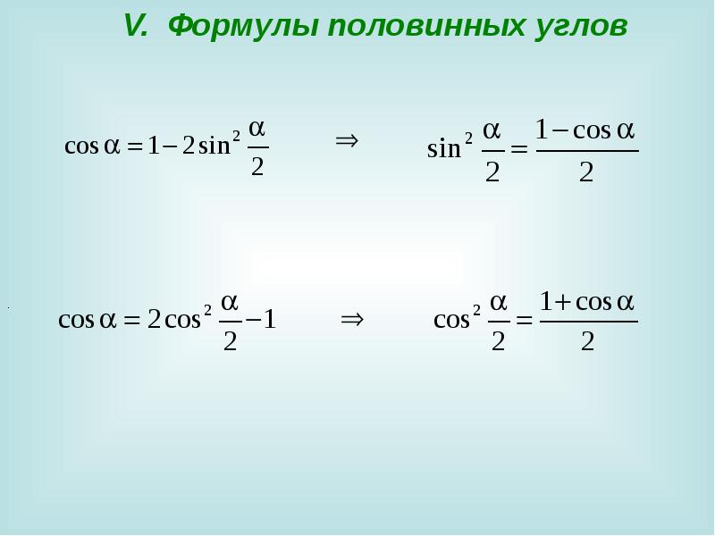 Презентация формулы для двойных и половинных углов 10 класс никольский