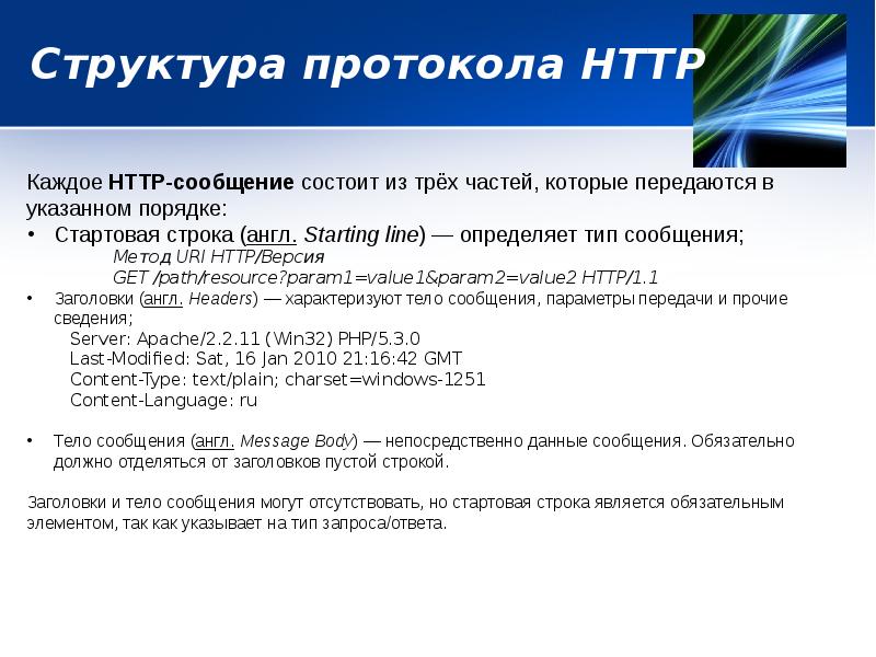 Структура протокола HTTP Структура протокола HTTP