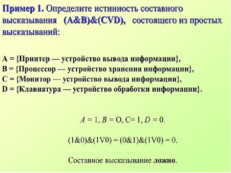 Приведите примеры ложных и истинных высказываний информатика