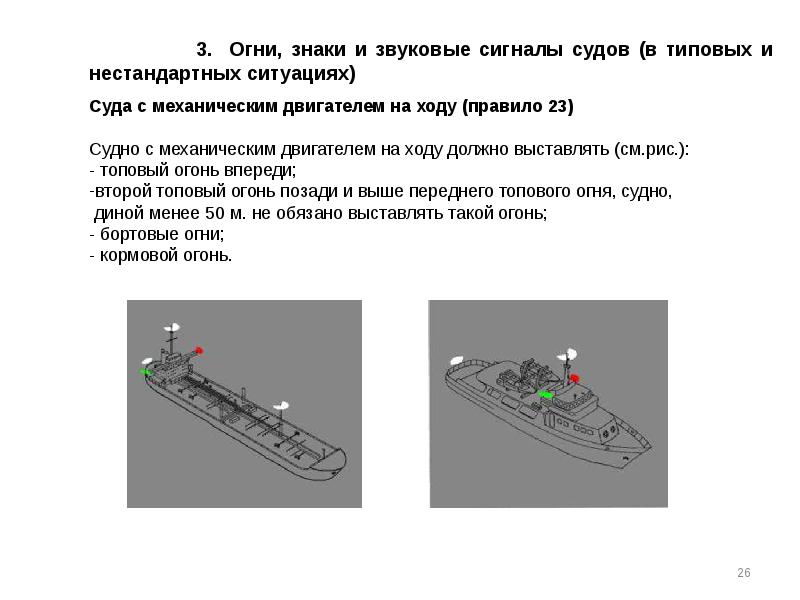 Судно на ходу. Схема сигнальных огней на судне. Ночная ходовая сигнализация на судах ВВП. МППСС-72 (огни и знаки на суднах с механическим двигателем). Дневные ходовые знаки на судах.