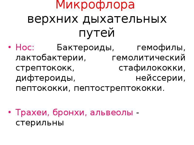 Микрофлора верхних дыхательных путей микробиология презентация