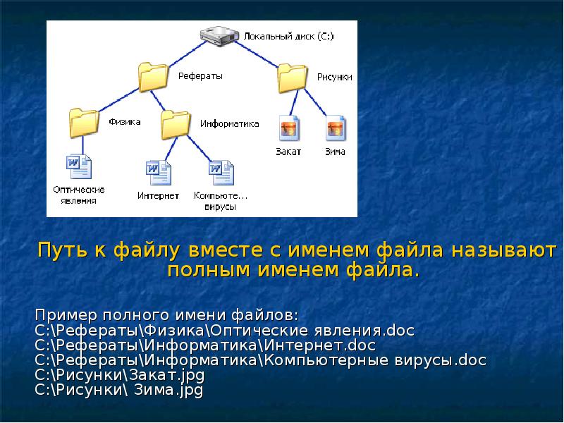 Дано дерево каталогов составь полное имя файла диаграмма xls