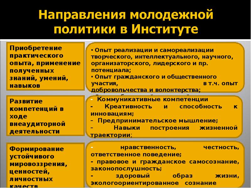 Направления молодежной политики. Направления молодёжной политики в РФ. Молодёжная политика основы государственной молодежной политики. Молодежные политические организации активные строители новой России.