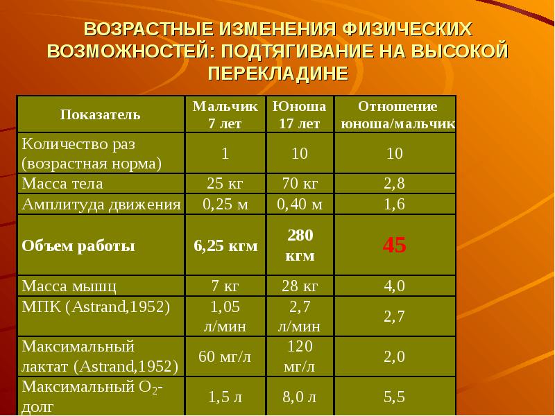 Мышечная масса и сила мышц в различные возрастные периоды презентация