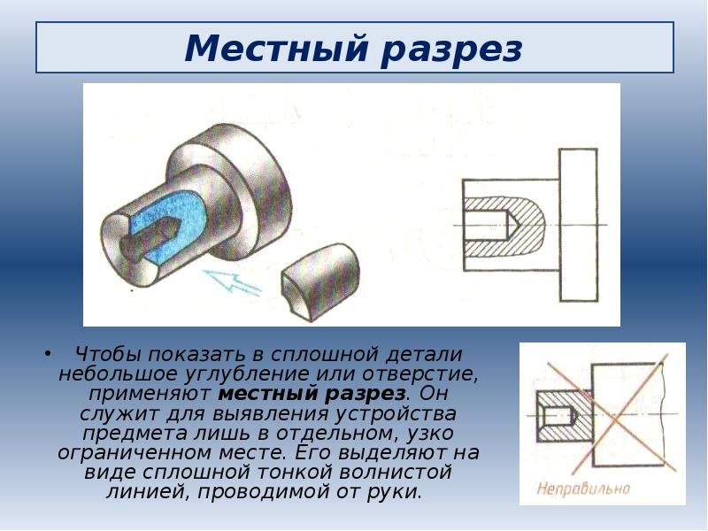 Для ограничения на чертеже местного разреза применяется