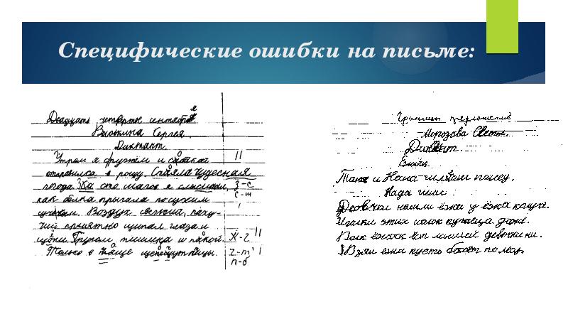 Специфические ошибки на письме: Специфические ошибки на письме: