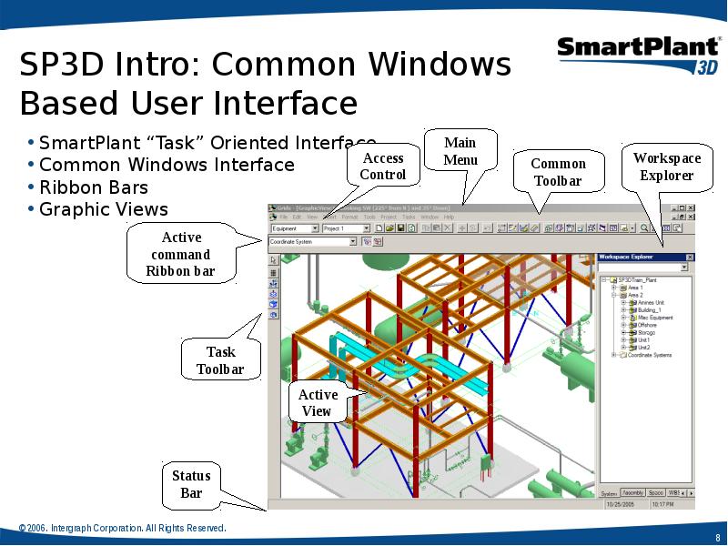 SP3D Intro: Common Windows Based User Interface
SmartPlant “Task” Oriented Interface
SP3D Intro: Common Windows Based User Interface
SmartPlant “Task” Oriented Interface
