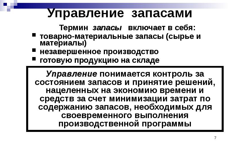 Управление запасами. Управление материальными запасами. Управление товарными запасами. Управление запасами включает в себя.