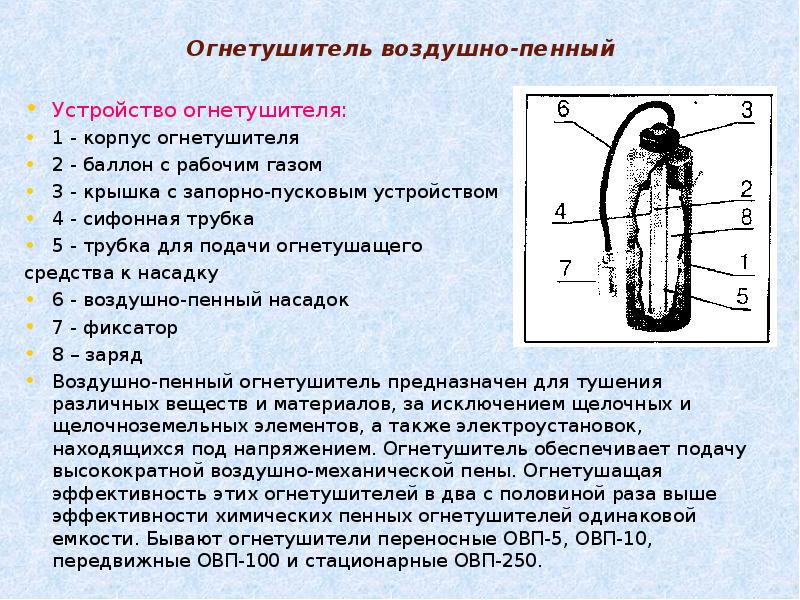 Воздушно пенные огнетушители предназначены