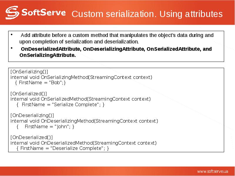 Xml сериализация. Customs method.