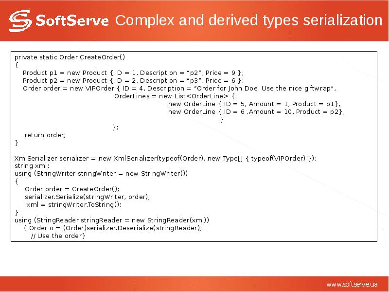 Complex and derived types serialization