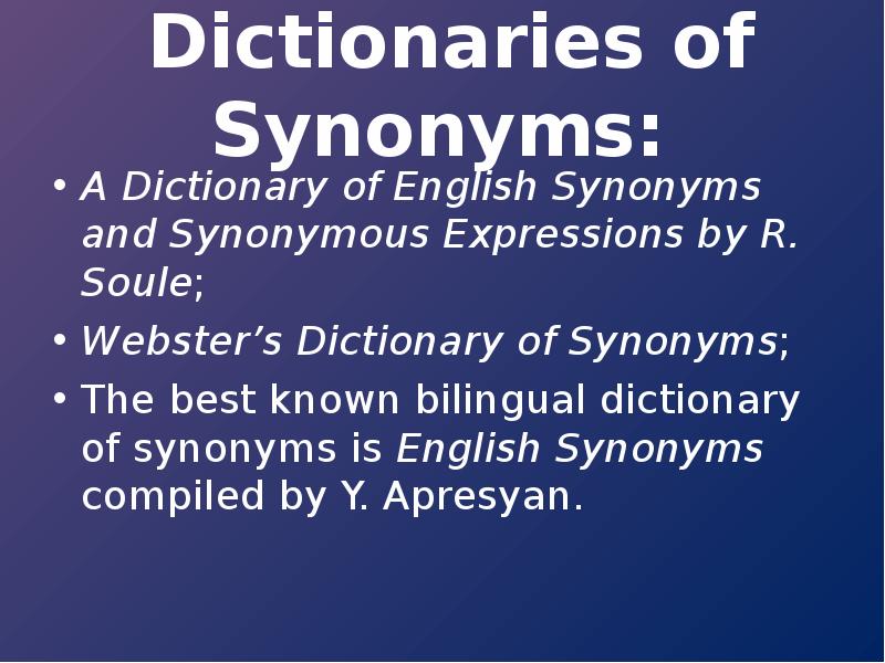 Dictionary of synonyms