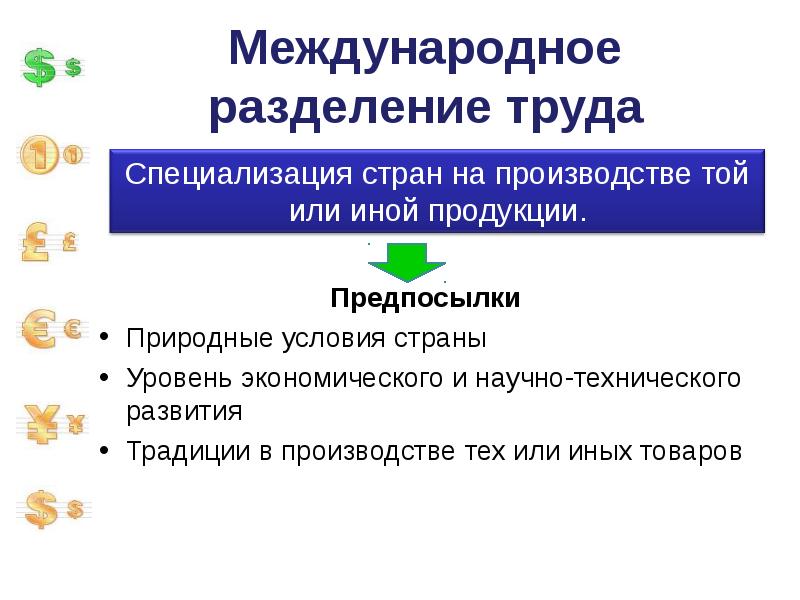 Международное разделение труда сложный план