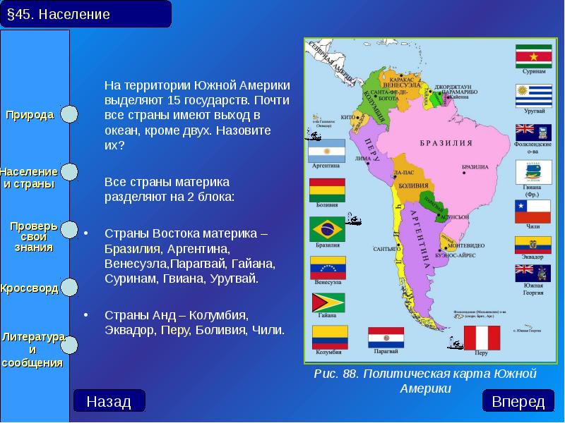 Политическая карта и население южной америки презентация