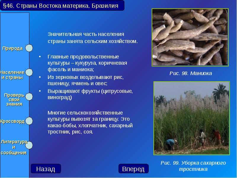 Значительная часть населения страны занята сельским хозяйством. 	Значительная часть населения страны
