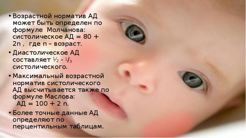 Возрастной норматив АД может быть определен по формуле Молчанова: систолическое АД Возрастной норматив АД может быть определен по формуле Молчанова: систолическое АД