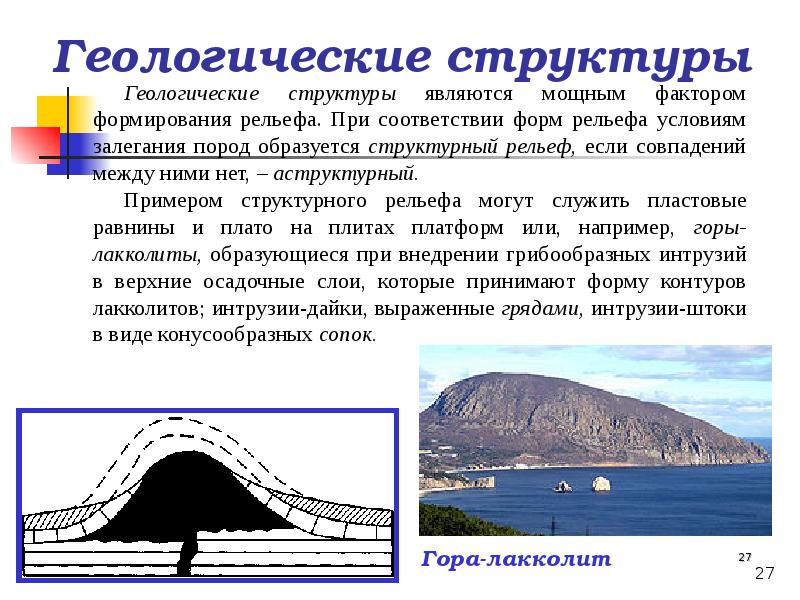 Чем выражены формы рельефа в тектоническом строении