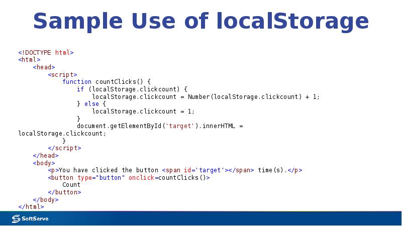 Sample Use of localStorage