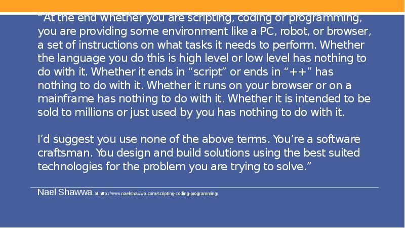 “At the end whether you are scripting, coding or programming, you