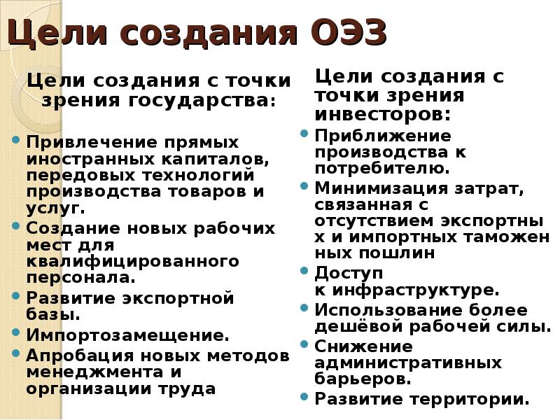 Какова цель создания. Цели создания ОЭЗ. Цели создания экономических зон. Особые экономические зоны цели. Цели создания СЭЗ С точки зрения государства.