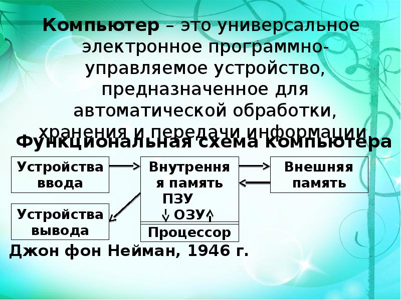 Основные компоненты компьютера и их функции информатика. Основные компоненты компьютера и их функции презентация. Устройство для обработки информации универсально управляемое. Программно управляемое устройство 7 класс.